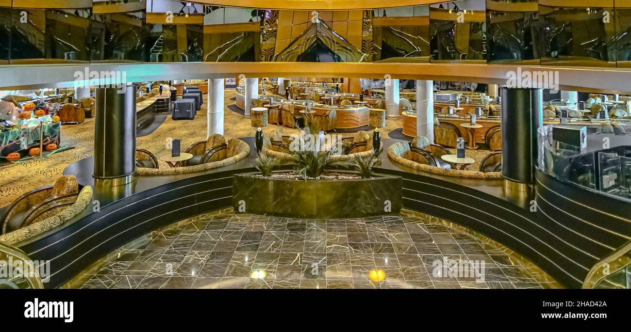 View of the tiger bar lounge inside the cruise ship MSC Magnifica in the  port of Marseille, France on 01/11/2018 Stock Photo - Alamy