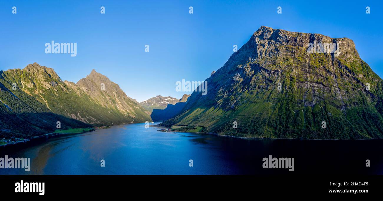 Panoramic aerial view of the inner Hjoerundfjord, Norway Stock Photo