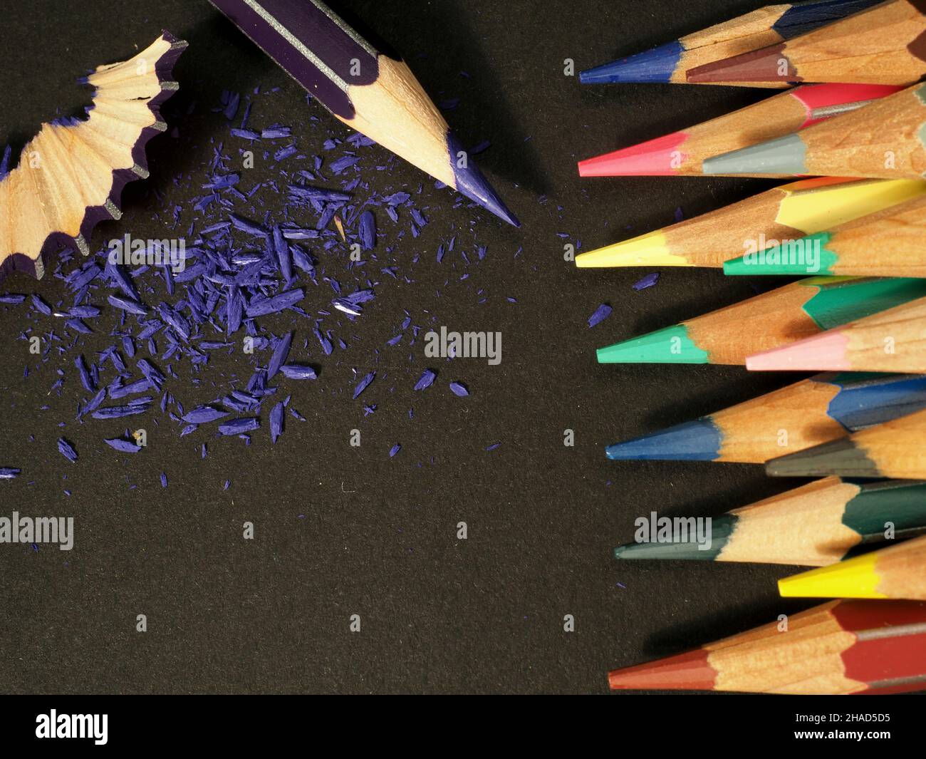 Sharpened coloured pencil crayons Stock Photo