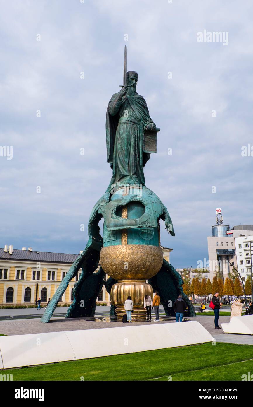 Spomenik Stefanu Nemanji, Monument to Stefan Nemanja, Savski trg, Savamala, Belgrade, Serbia Stock Photo