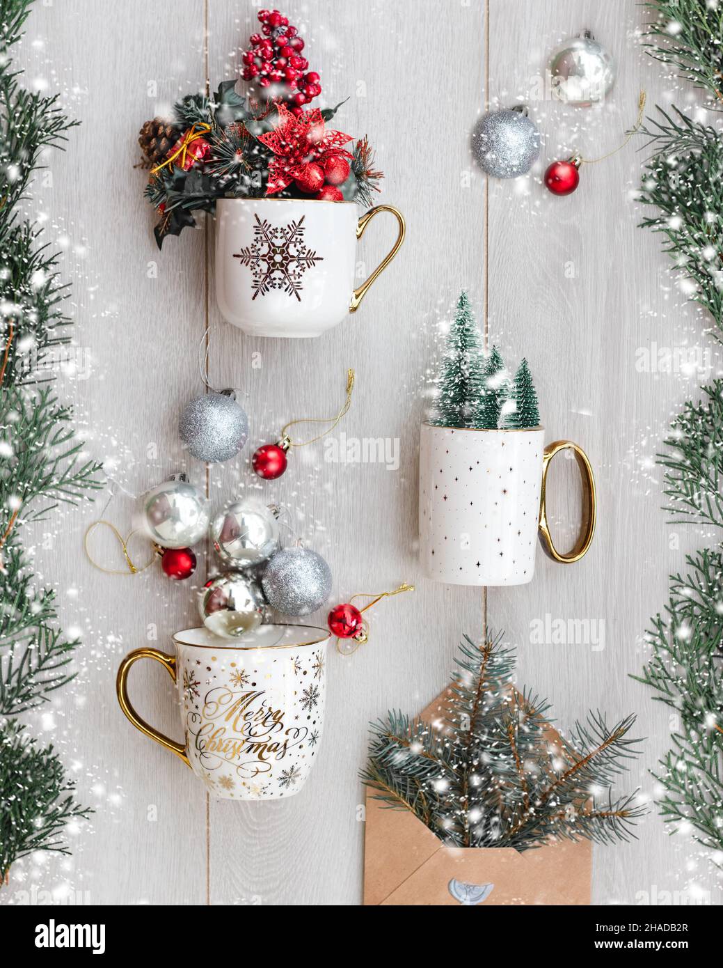 Christmas mugs collection with decorations Stock Photo Alamy