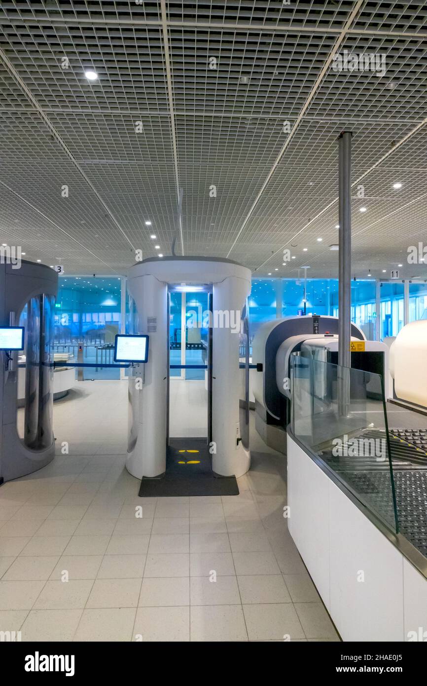 X-ray scanners for people and baggage in airport security checkpoint. No people Stock Photo