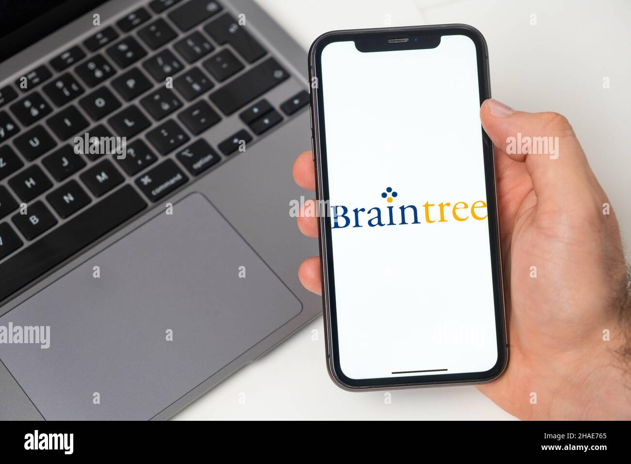 Braintree crypto wallet logo on the screen of mobile phone and notebook on the background, November 2021, San Francisco, USA. November 2021, San Francisco, USA Stock Photo