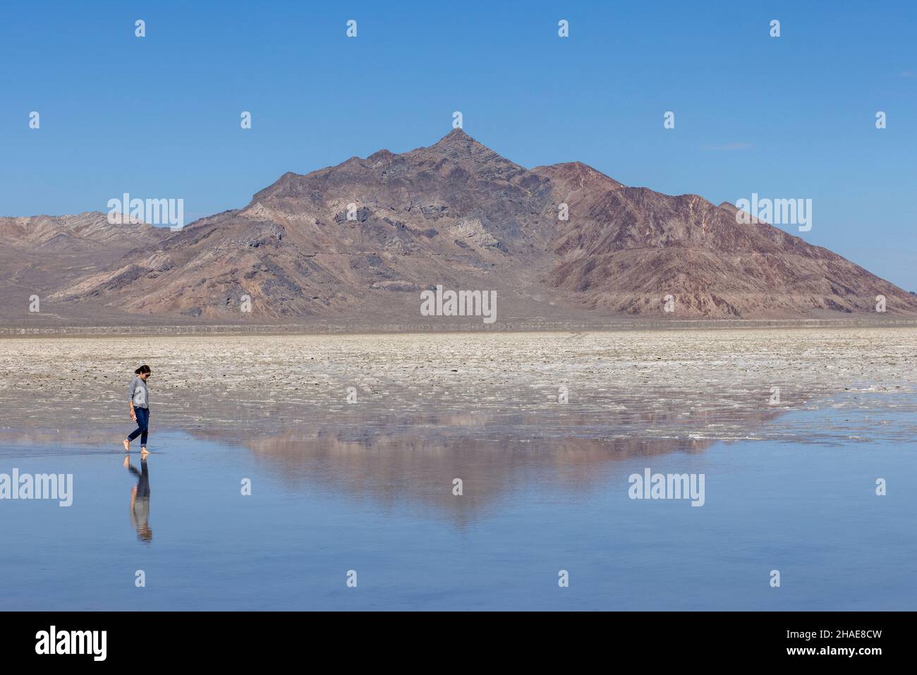 Bonneville Salt Flats are a densely packed salt pan in Tooele County in northwestern Utah. Stock Photo