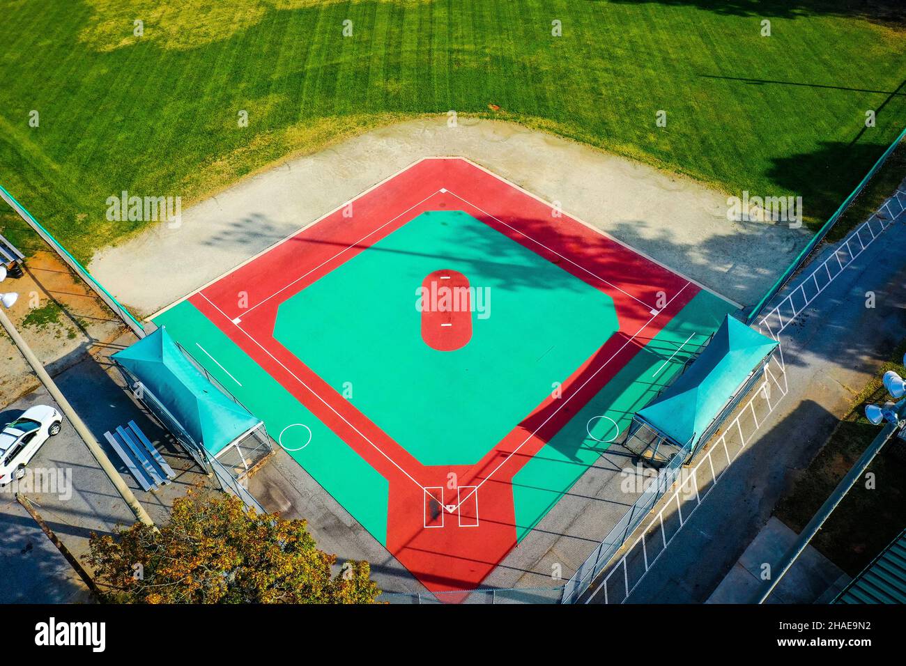 An aerial top view of a baseball diamond Stock Photo Alamy