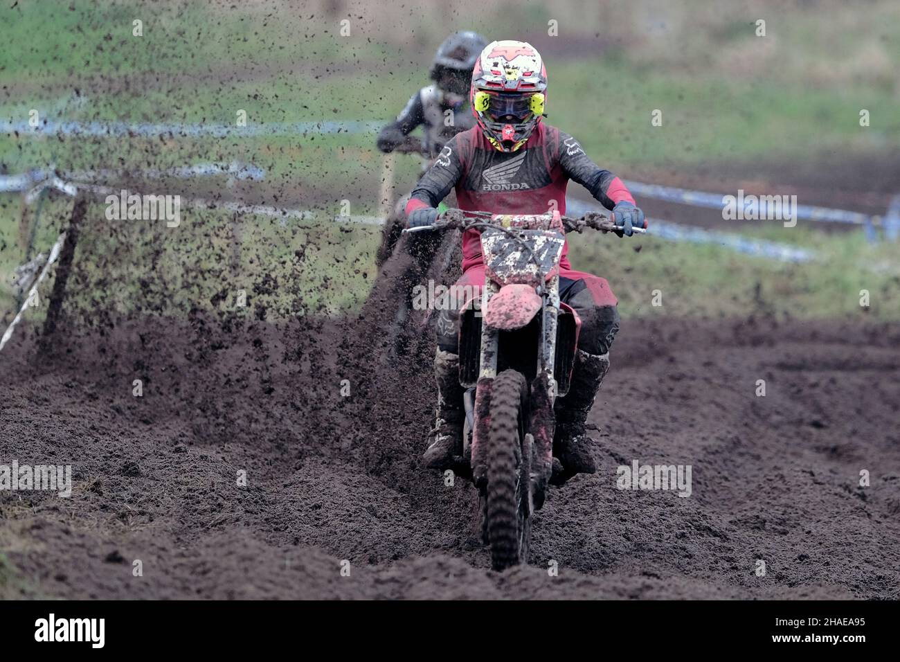 Tyninghame, East Lothian., UK. 12th Dec, 2021. Ecosse XC - Round 1 Winter Series on a track near to Tyninghame, East Lothian. Competitors in Classes from 65cc to Quad and SideCar. A lot of action in the mud. ( Credit: Rob Gray/Alamy Live News Stock Photo