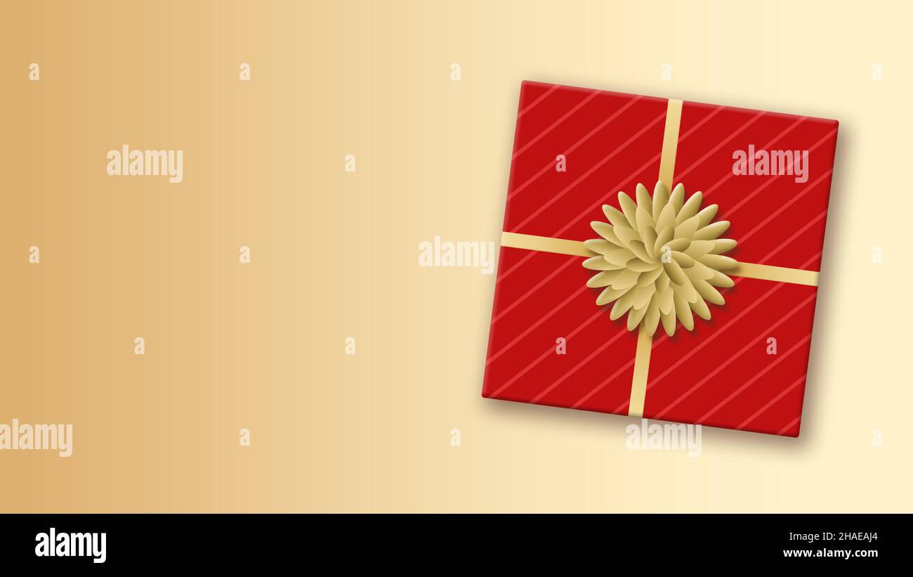 Red gift wrap square box with golden bow and ribbon Stock Photo Alamy