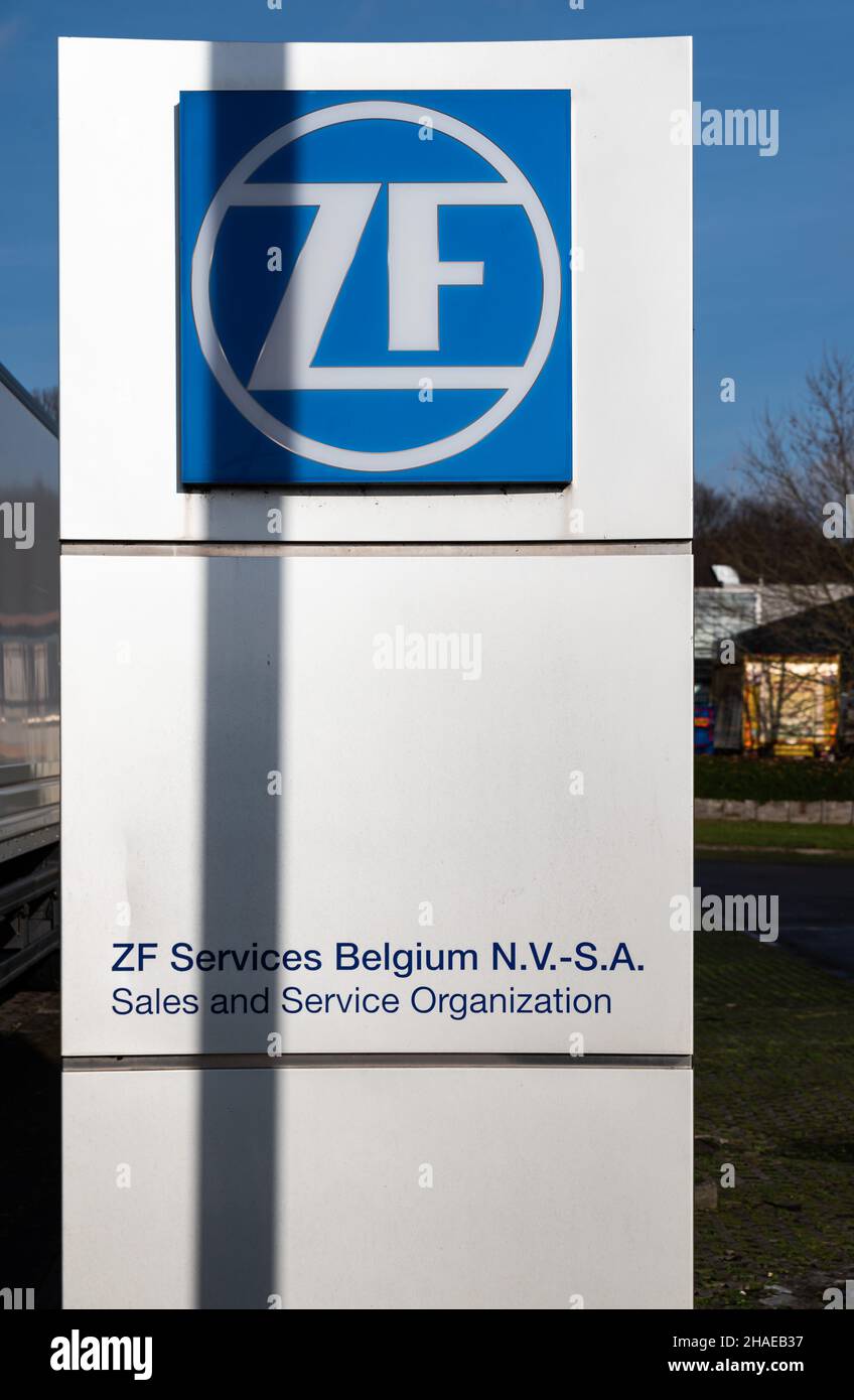 Neder-Over-Heembeek, Brussels, Belgium - 12 11 2021: Sign of the ZF Cogwheel company Stock Photo