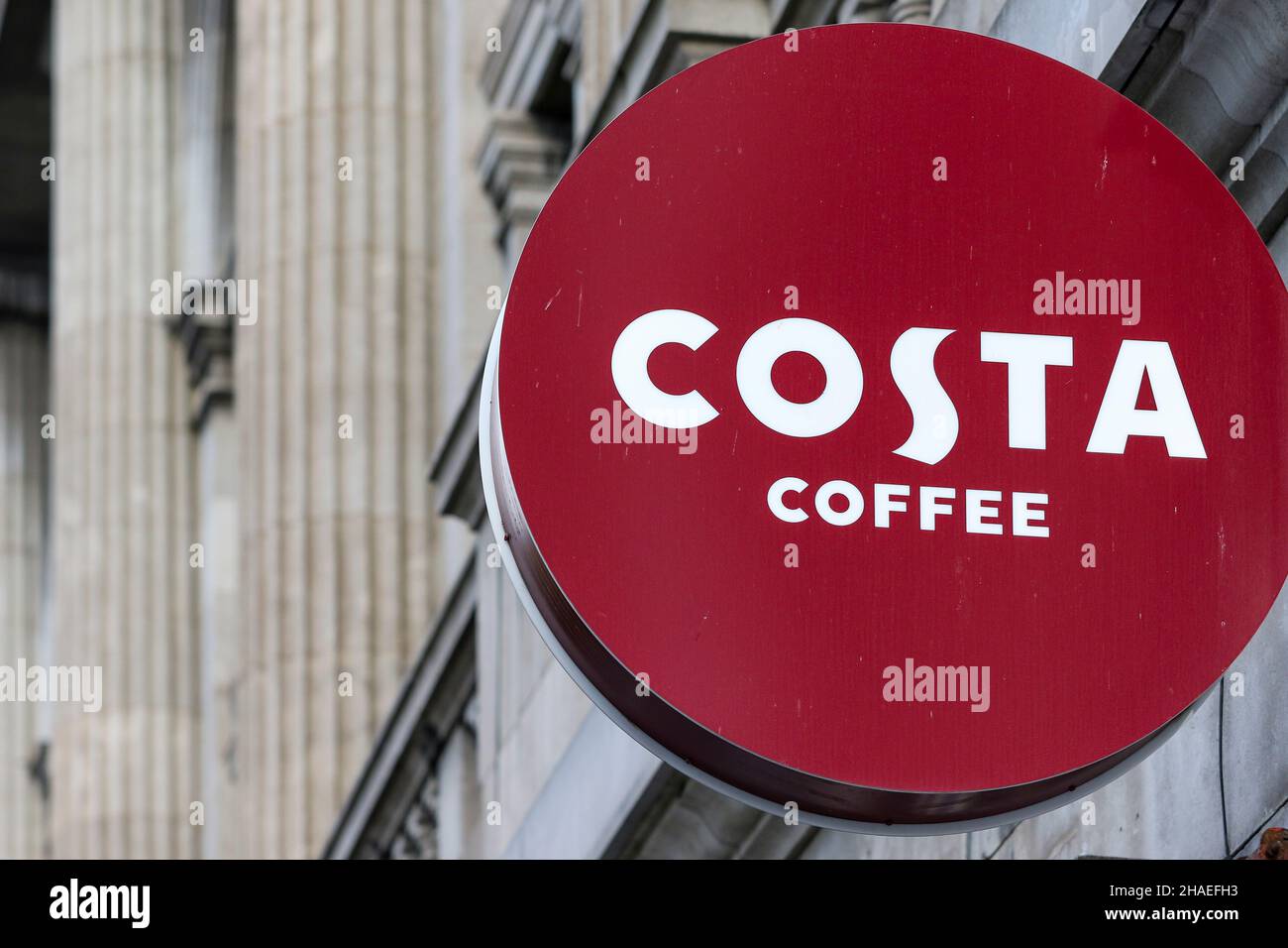 Sign outside Costa Coffee cafe in Dublin, Ireland. Logo signage for