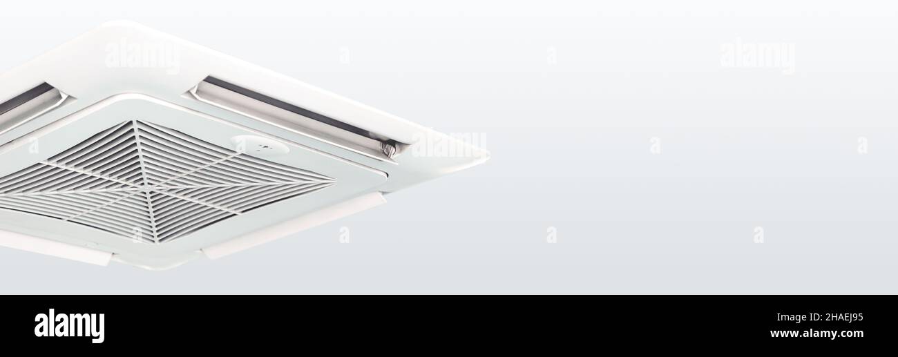 Modern air conditioning system installed on the ceiling. Wide image with copy space Stock Photo