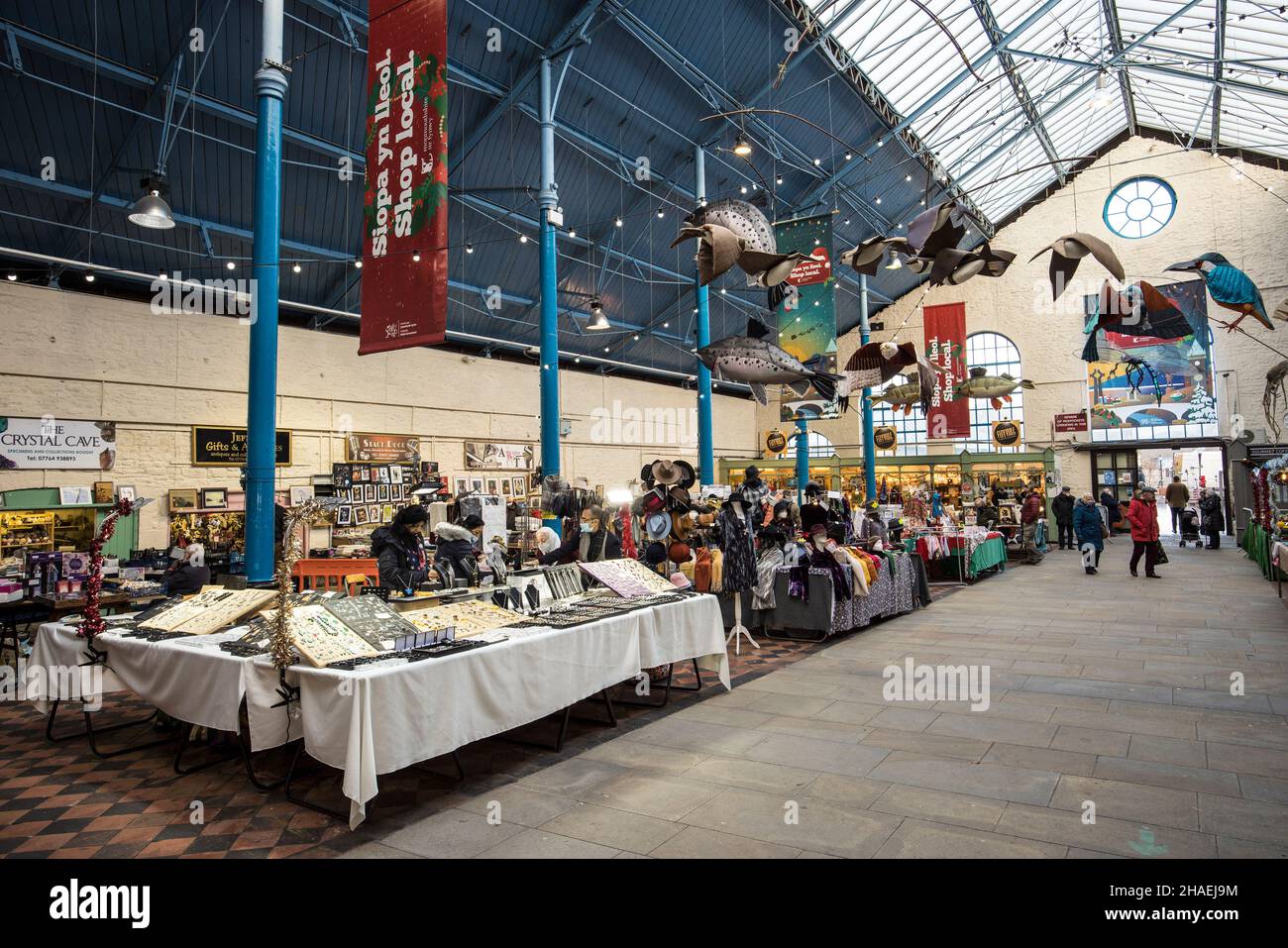 Stalls in the Market Hall, Abergavenny, Wales, UK Stock Photo Alamy