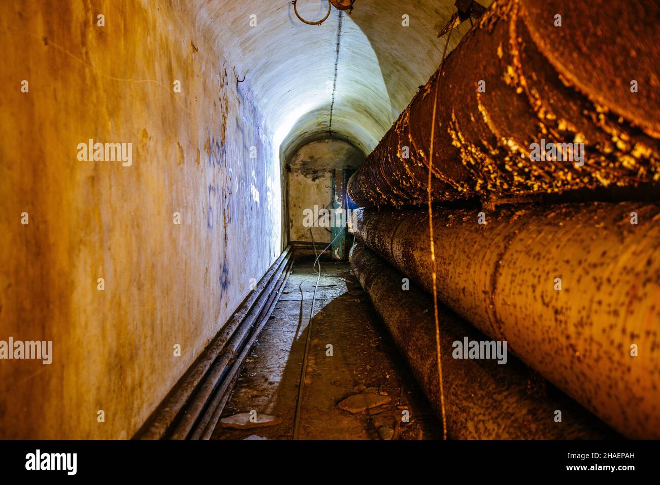 Vaulted concrete underground tunnel of sewer, heating duct or water