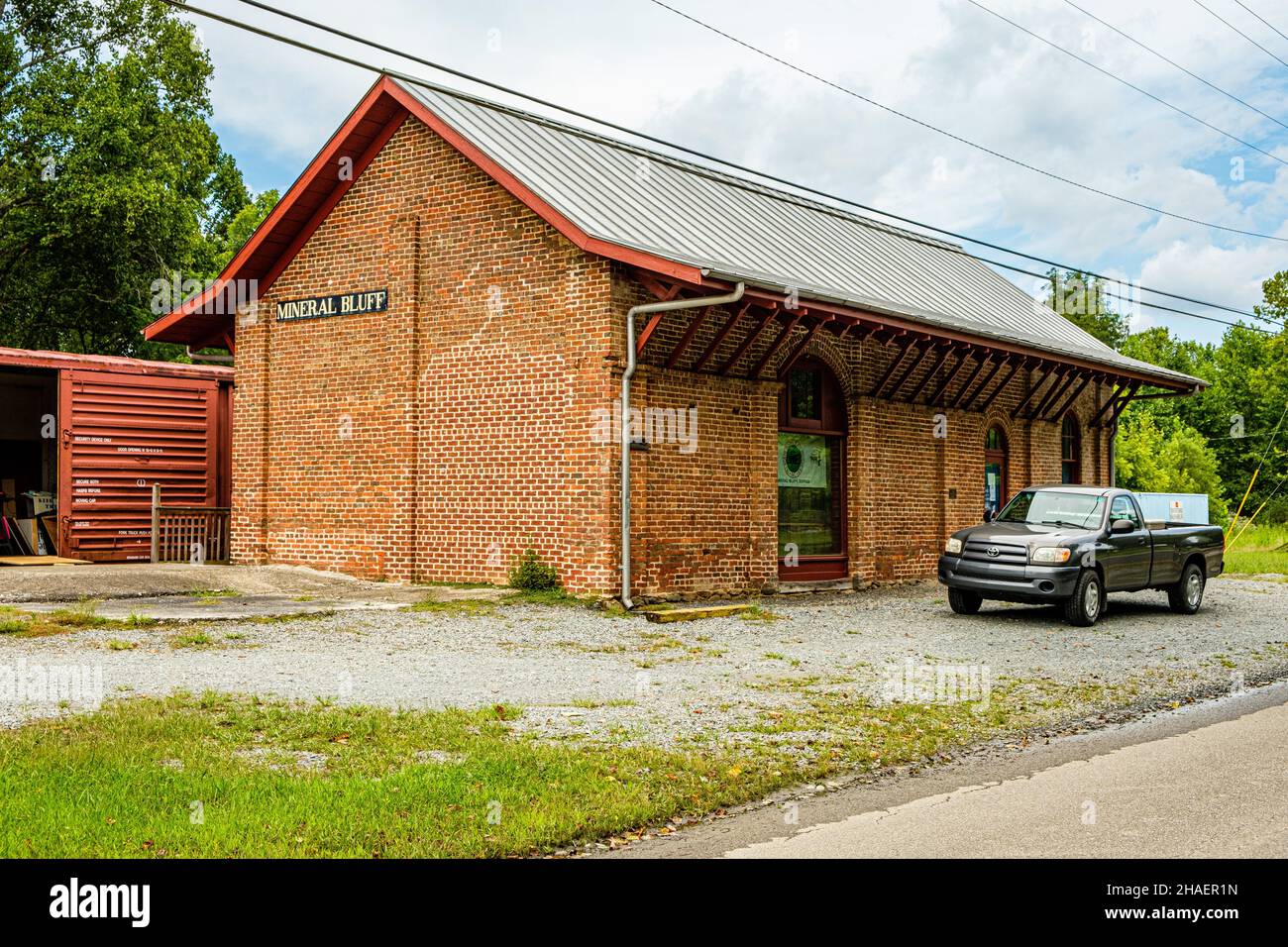 Historic Mineral Bluff Depot, Railroad Avenue, Mineral Bluff, Georgia Stock Photo