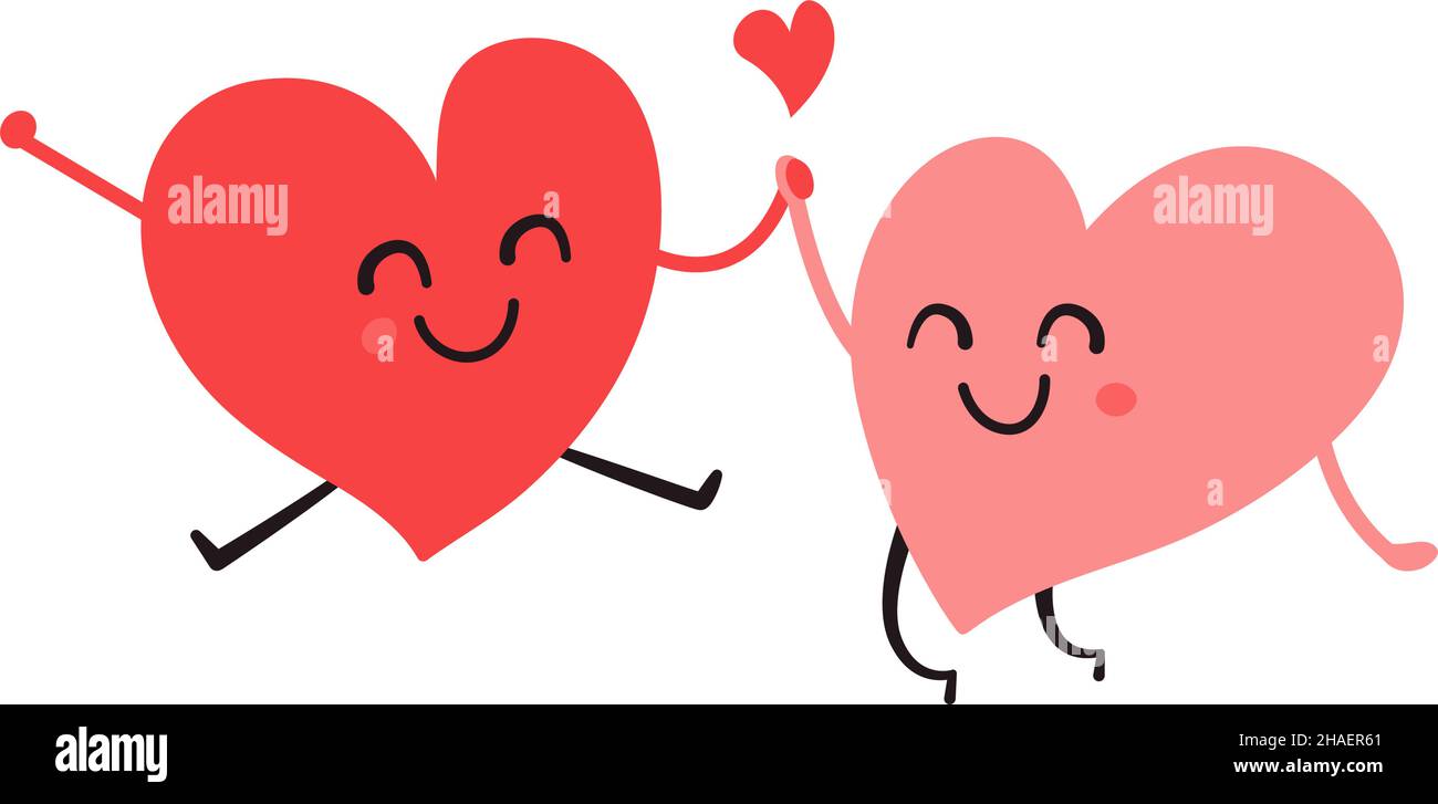 Two happy smiling hearts. Cartoon heart characters. Couple in love. Love is  in the air. Love and friendship. Valentines Day design concept. Romantic  Stock Vector Image & Art - Alamy