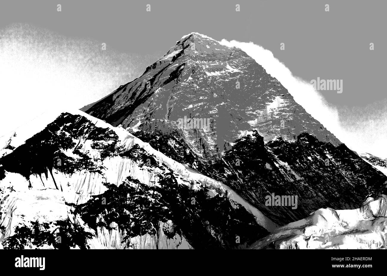 Abstract silhouette of Mount Everest from Kala Patthar, Sagarmatha national park, Khumbu valley, Nepal Stock Photo