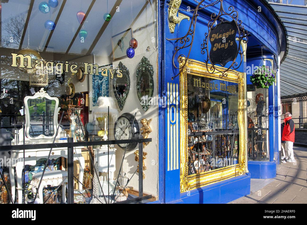 Maggie May's Antique Store, Grove Parade, Buxton, Derbyshire, England, United Kingdom Stock Photo