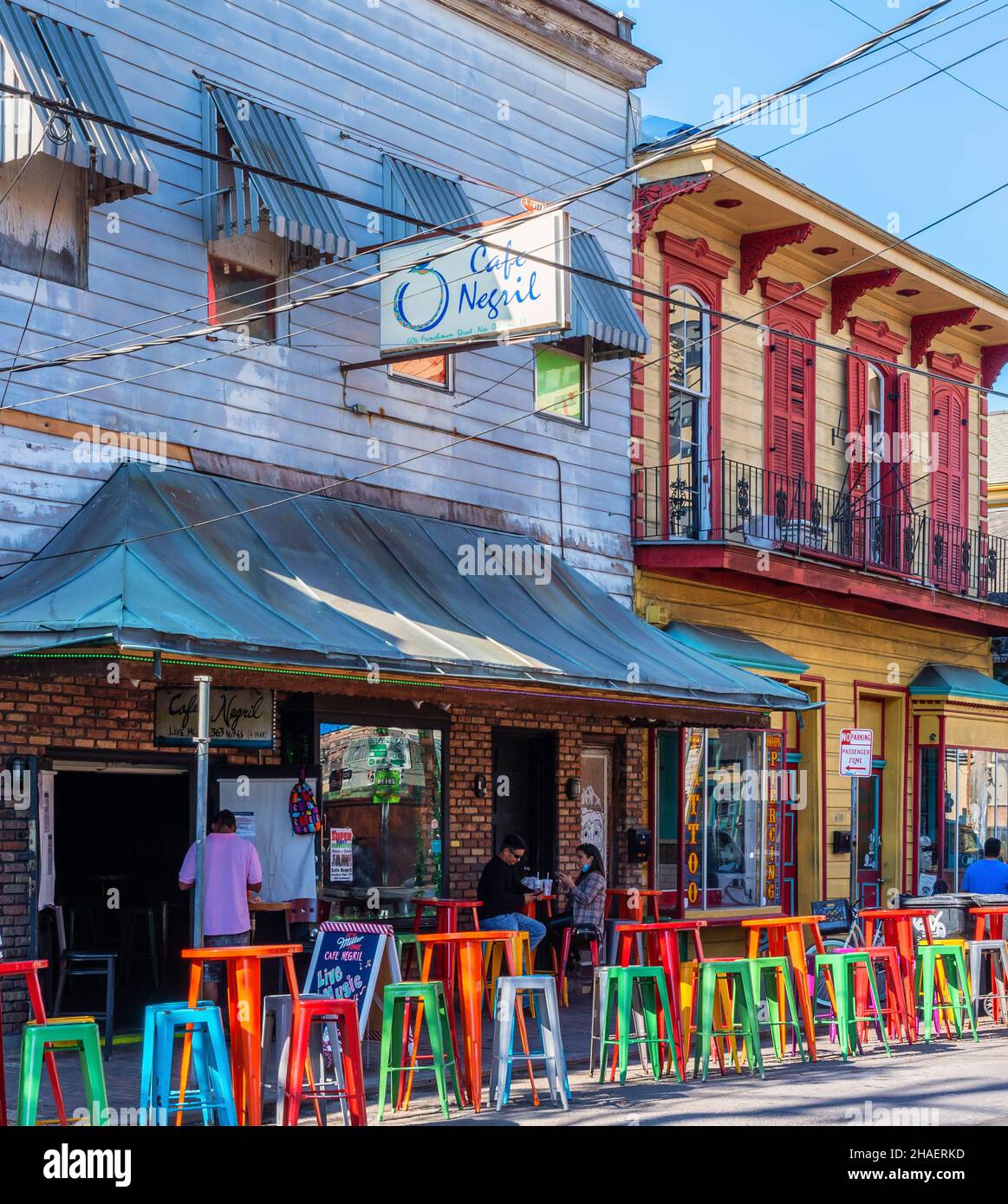 Cafe Negril colorful live music venue on Frenchmen Street in the Faubourg Marigny neighborhood of New Orleans, Louisiana, USA. Stock Photo