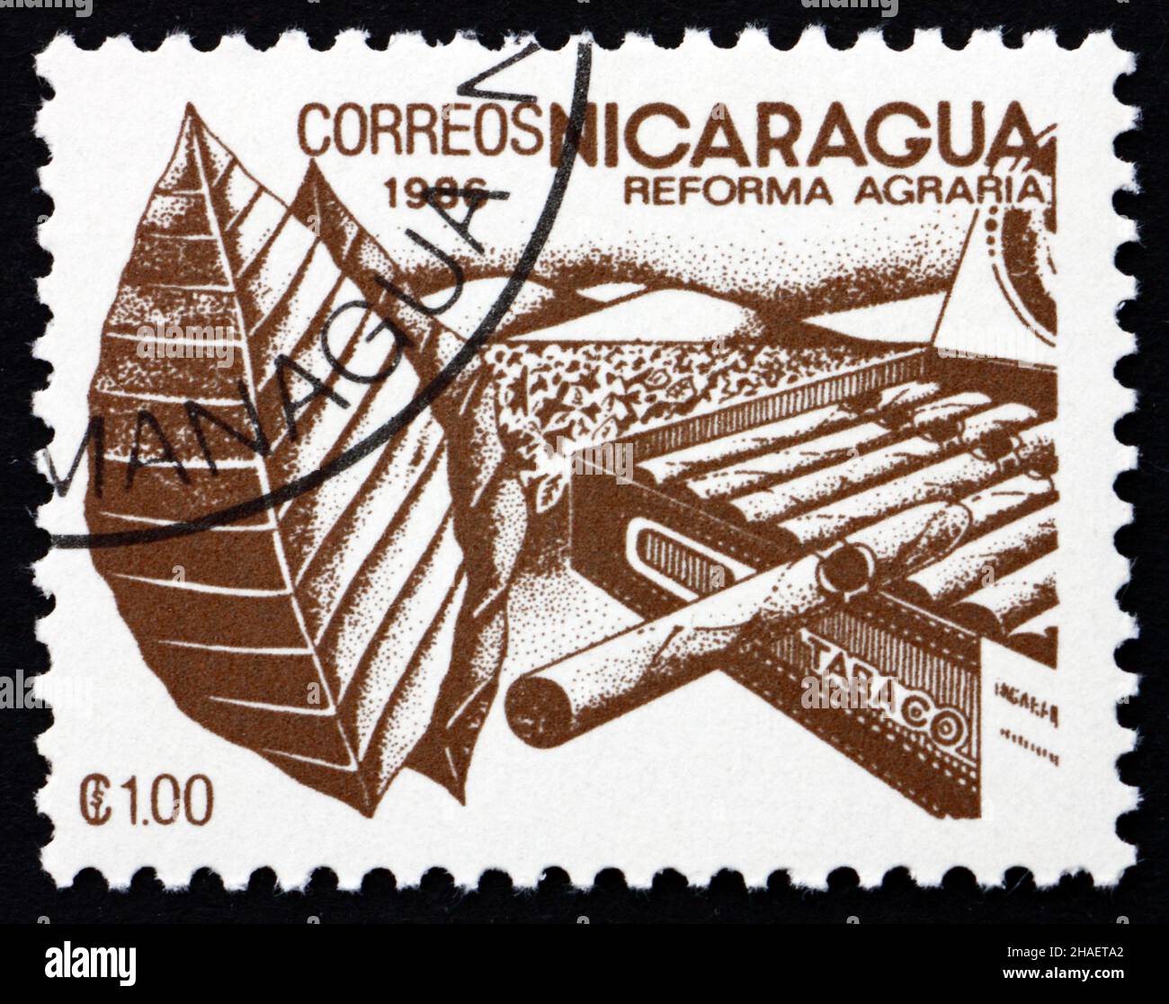 NICARAGUA CIRCA 1986 a stamp printed in Nicaragua shows Tobacco, Agrarian Reform, circa 1986