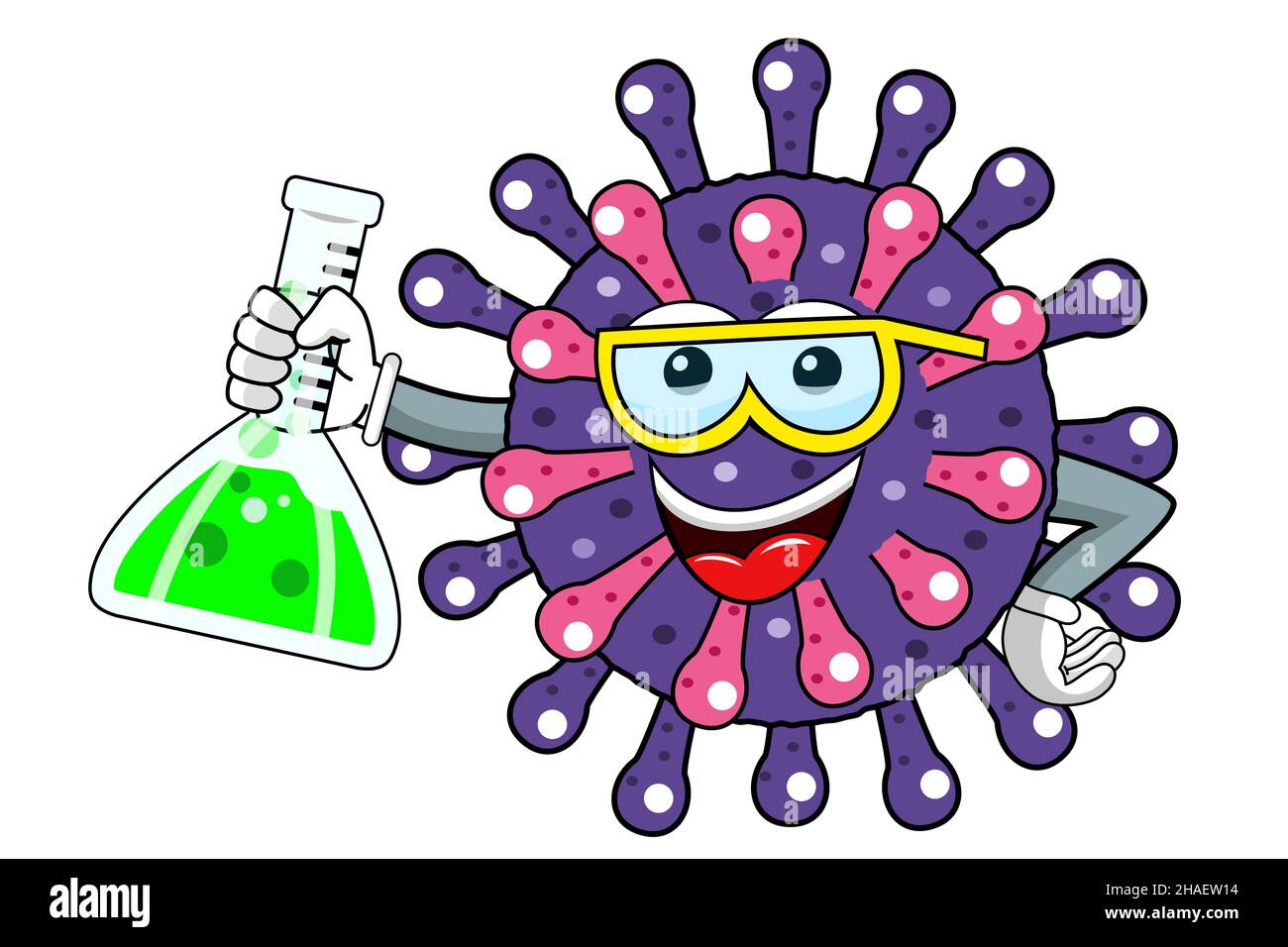 Carton mascot character virus or bacterium performing chemestry experiment science isolated vector illustration Stock Photo