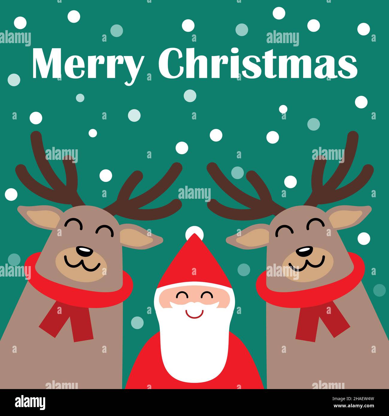 Merry Christmas greeting square card graphic featuring santa claus and reindeer vector illustration. Happy Holiday Stock Photo