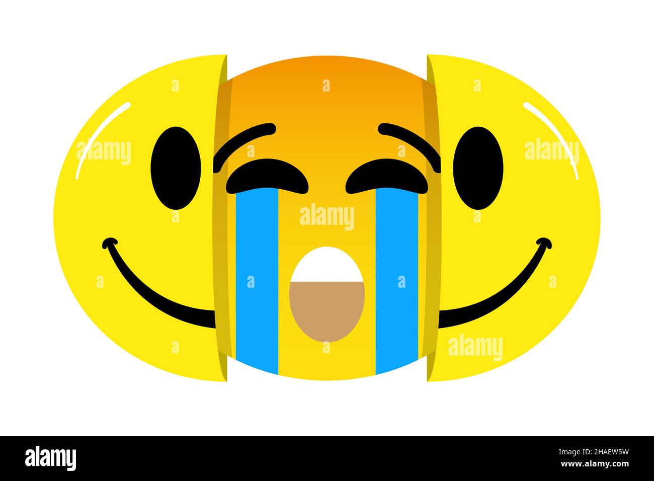 Pretending happiness and hiding suffering concept emoticon emoji vector isolated. Stock Photo