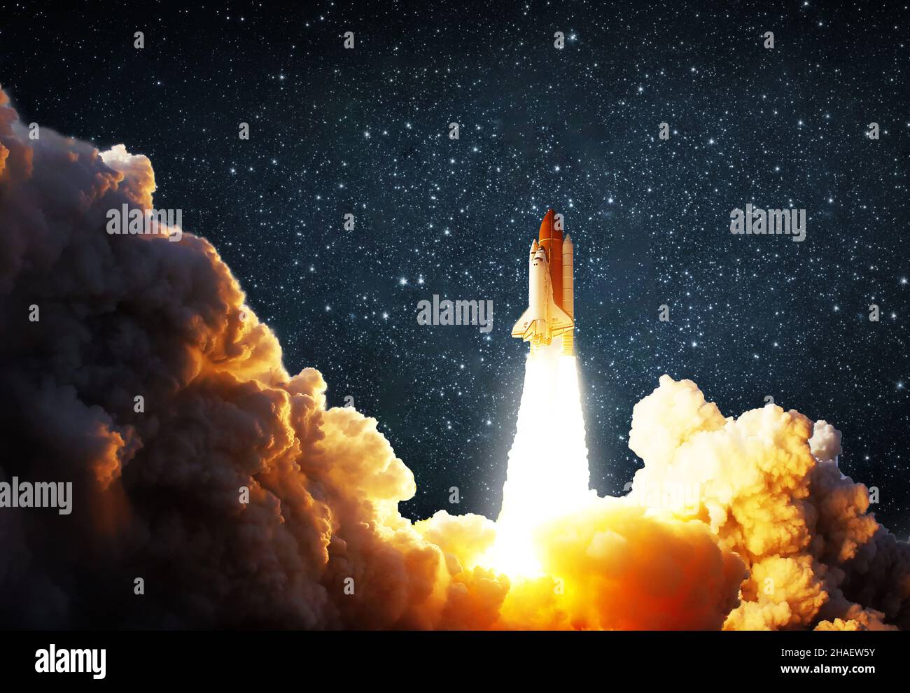 Spaceship or rocket on mission gas starting. Elements of image by NASA Stock Photo