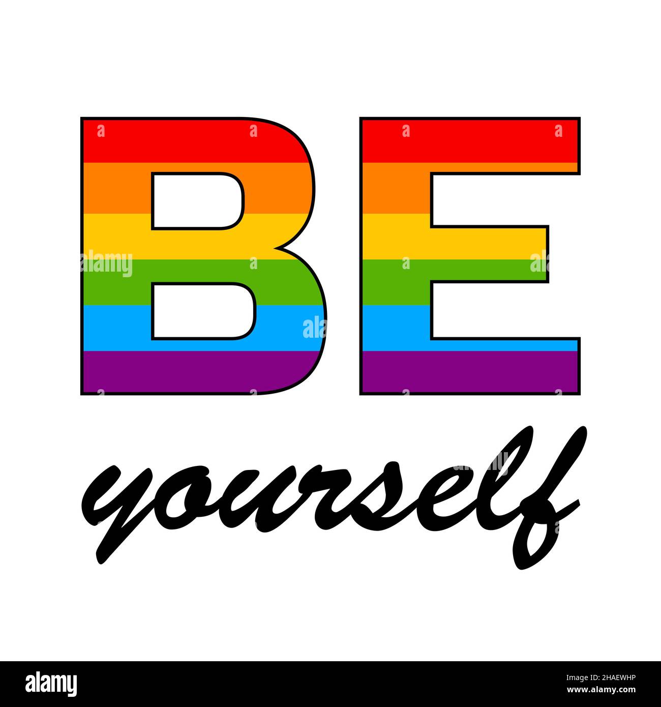 Be yourself quote. LGBT rainbow pride flag. Vector illustration isolated on white Stock Photo