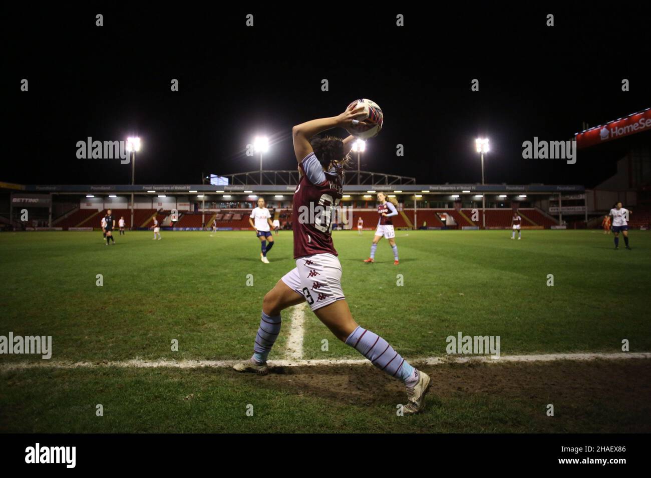 Walsall, UK. 12th Dec, 2021. Bescot Stadium Mayumi Pachecho (#33 Aston Villa) pictured taking a thow in during the FA Women's Super League game between Aston Villa and Tottenham Hotspur at Bescot Stadium in Walsall, England on December 12, 2021. Kieran Riley Credit: SPP Sport Press Photo. /Alamy Live News Stock Photo