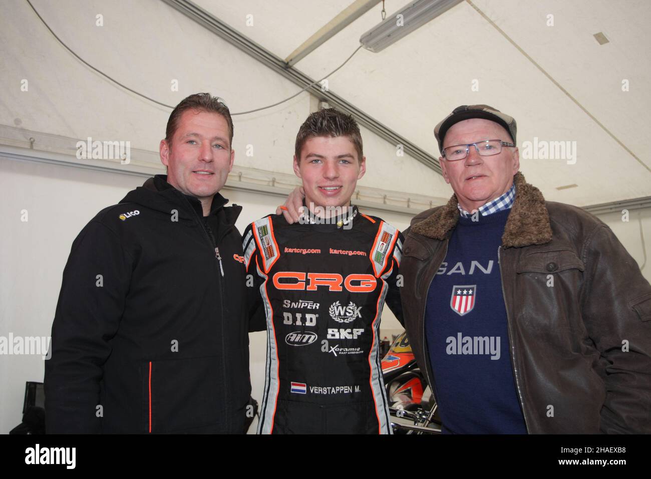 Max Verstappen (Ned), CRG TM, portrait podium with his father Jos and