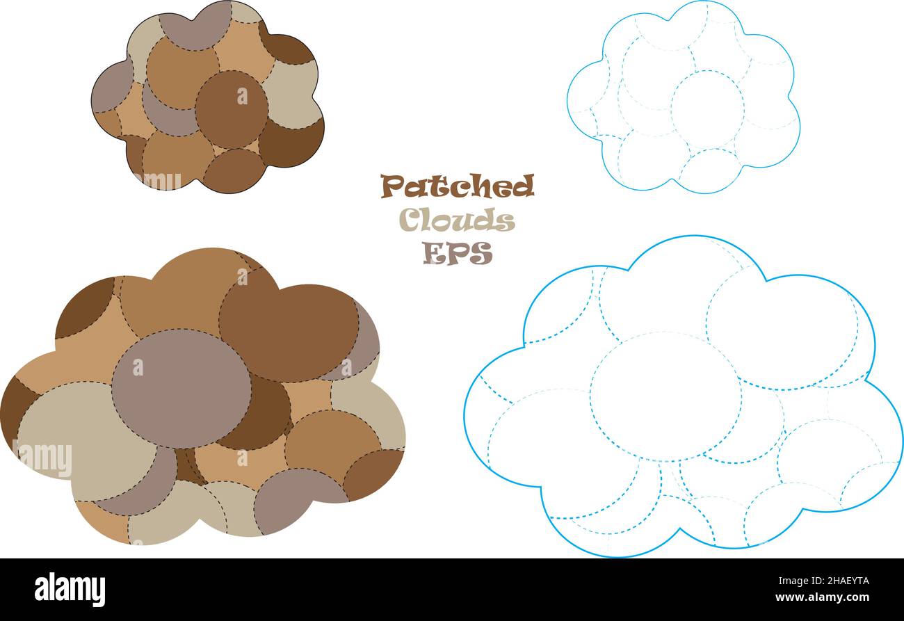 Patched clouds isolated over white background vector illustration. Clouds outline vector set Stock Vector