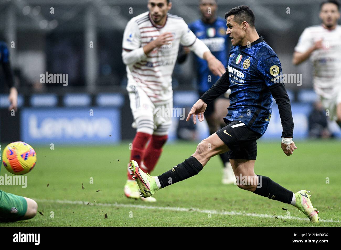 Milan, Italy. 12th Dec, 2021. Alexis Sánchez of FC Internazionale during the Italian Serie A Championship match FC Internazionale vs Cagliari Calcio at San Siro Stadium, Milan, Italy on 12 December, 2021 Credit: Piero Cruciatti/Alamy Live News Stock Photo