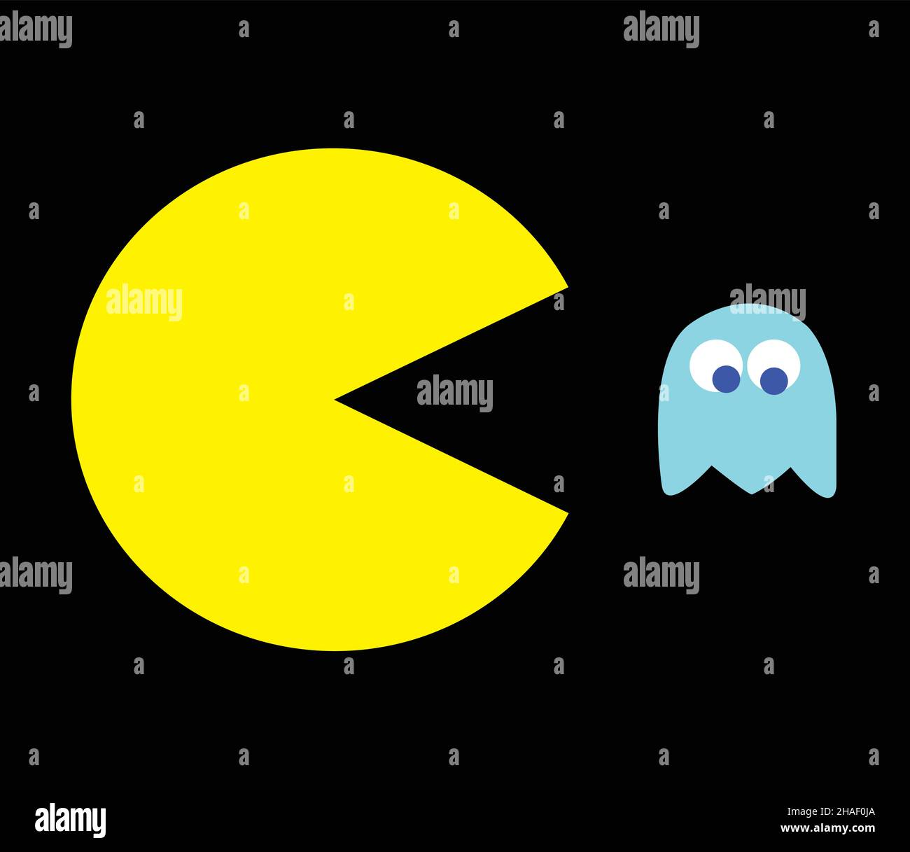 Pac-Man illustration. Retro computer game vector illustration with Pac-Man and his enemy Stock Vector