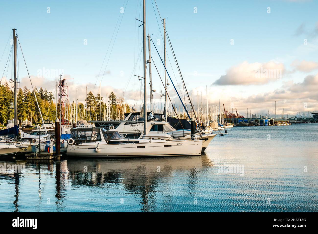 yachts and boats parked outside of stanley park vancouver bc canada Stock Photo