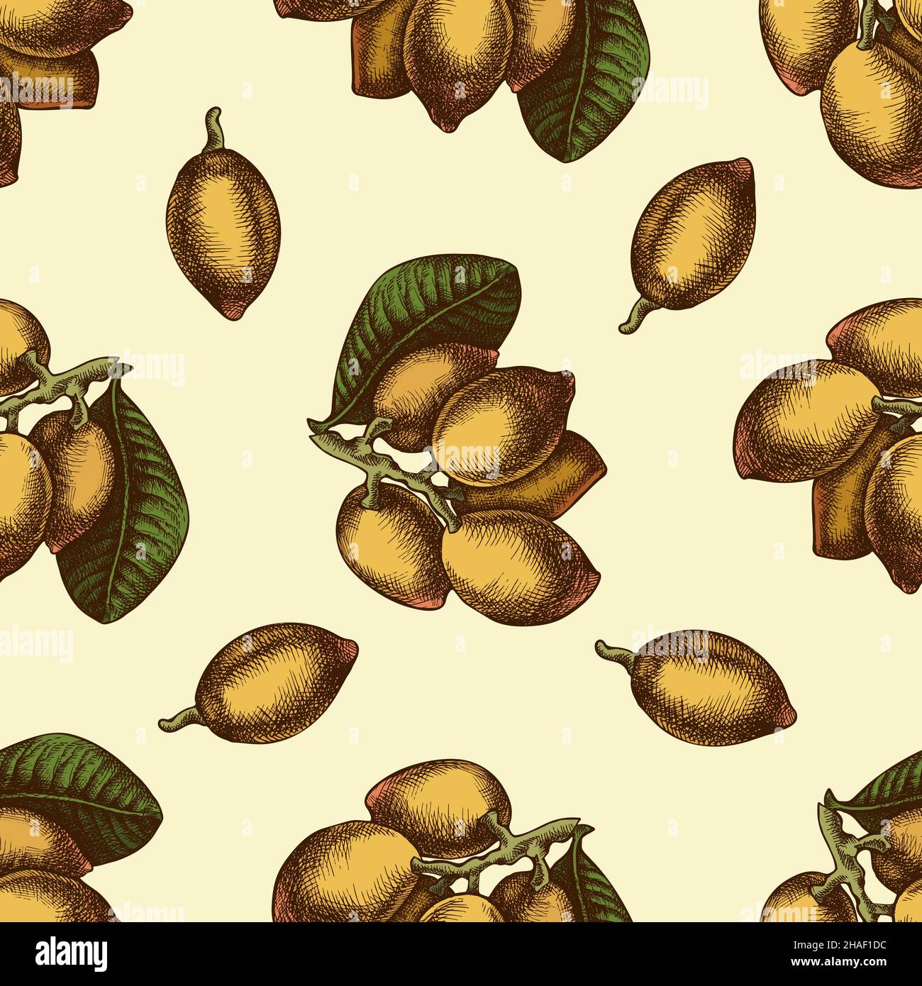 Seamless pattern with hand drawn colored pistachio, letters Stock Vector