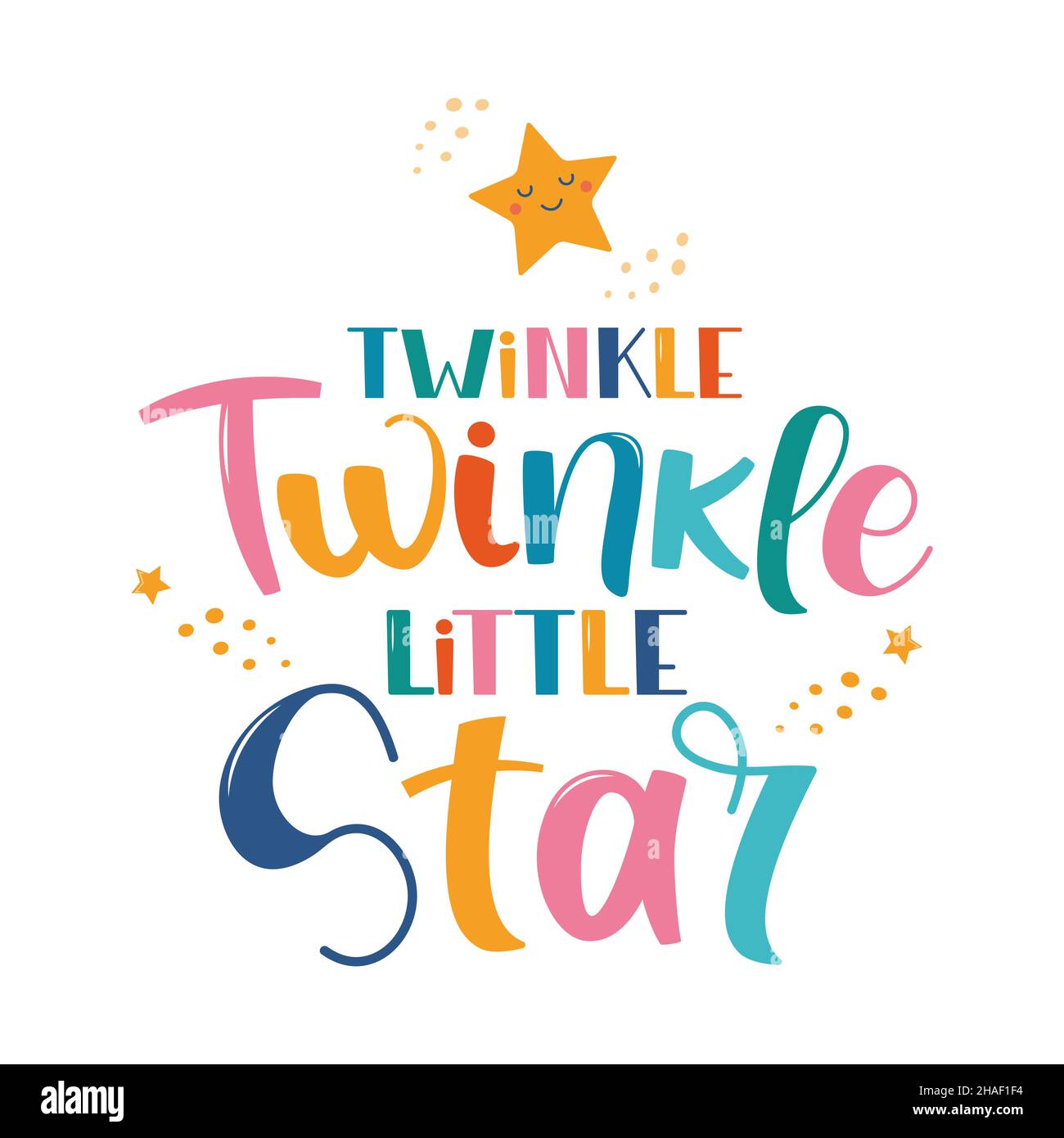 Hand drawn lettering Twinkle Twinkle Little Star for print, clothes, greeting card, children's room decor. Kids print. Letting little star and stars i Stock Vector
