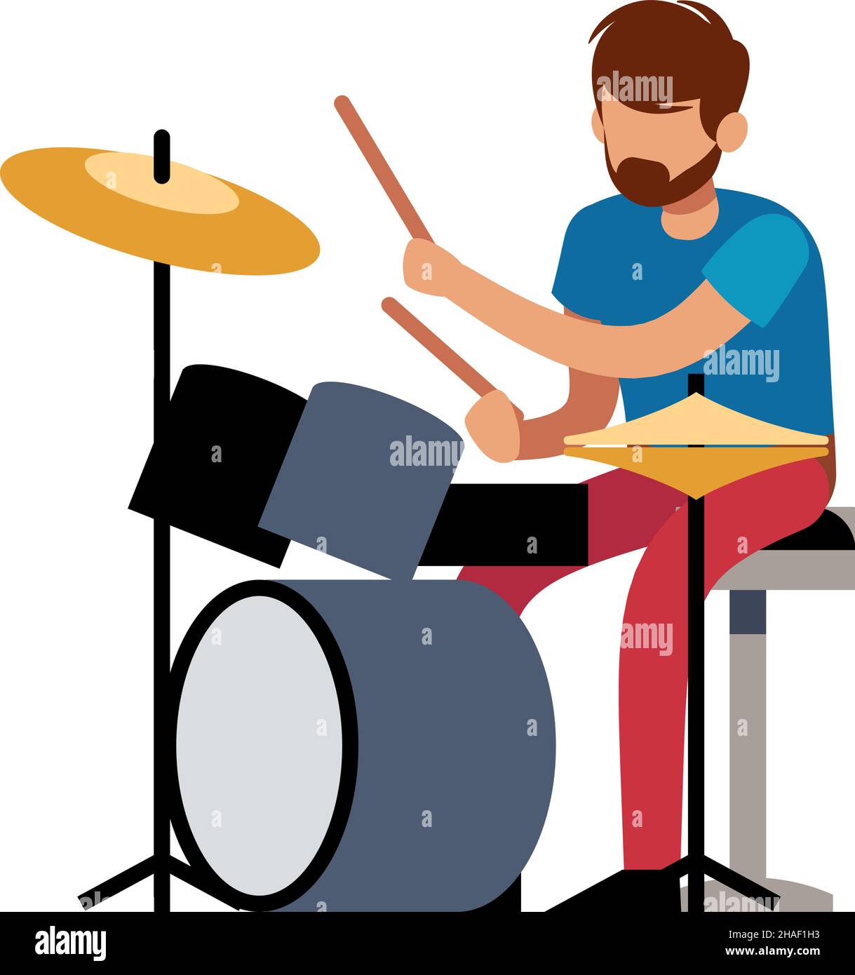 Drummer icon. Cartoon man playing on bass instrument Stock Vector Image