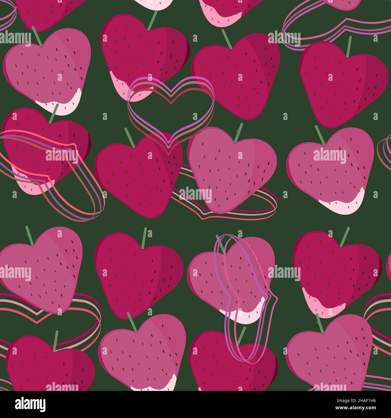 pattern red and pink hearts strawberries Stock Vector