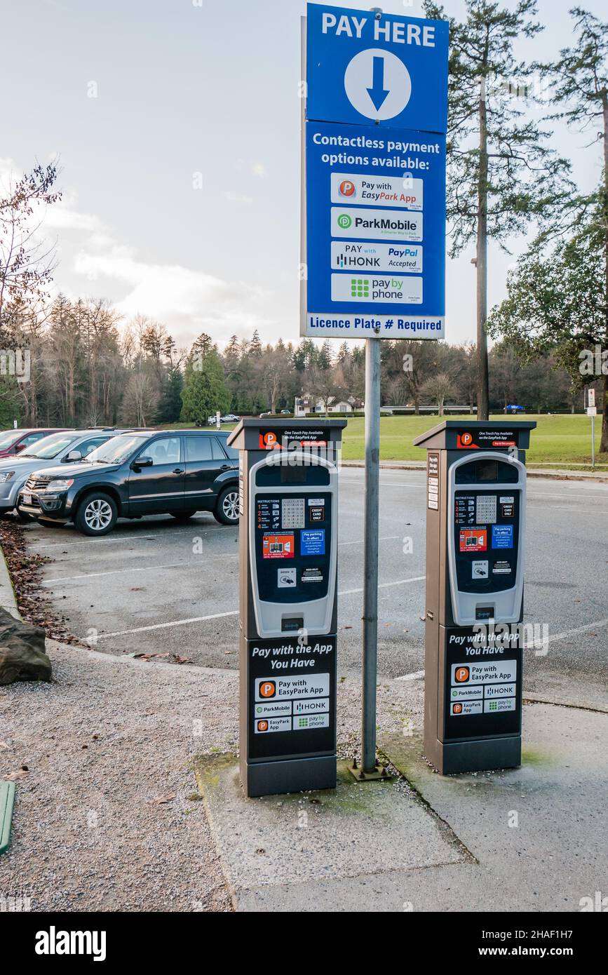 parking vending machine inside stanley park vancouver canada Stock