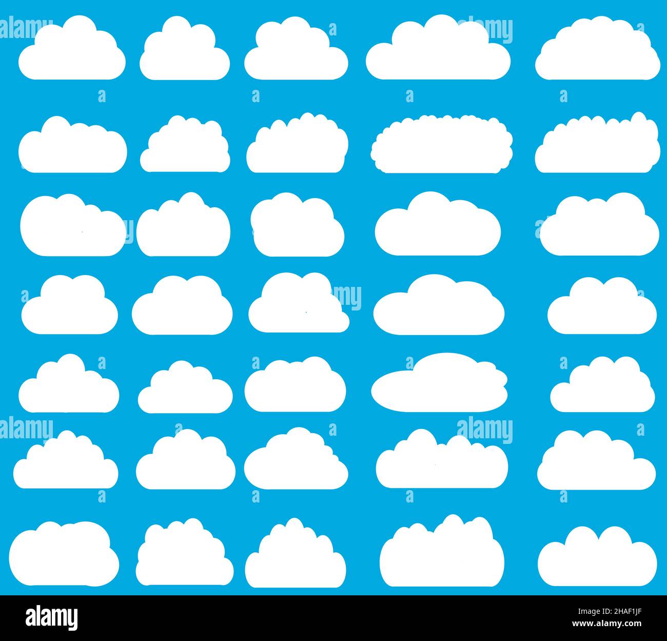 Cloud vector icons isolated over blue background, cartoon vector clouds set Stock Vector