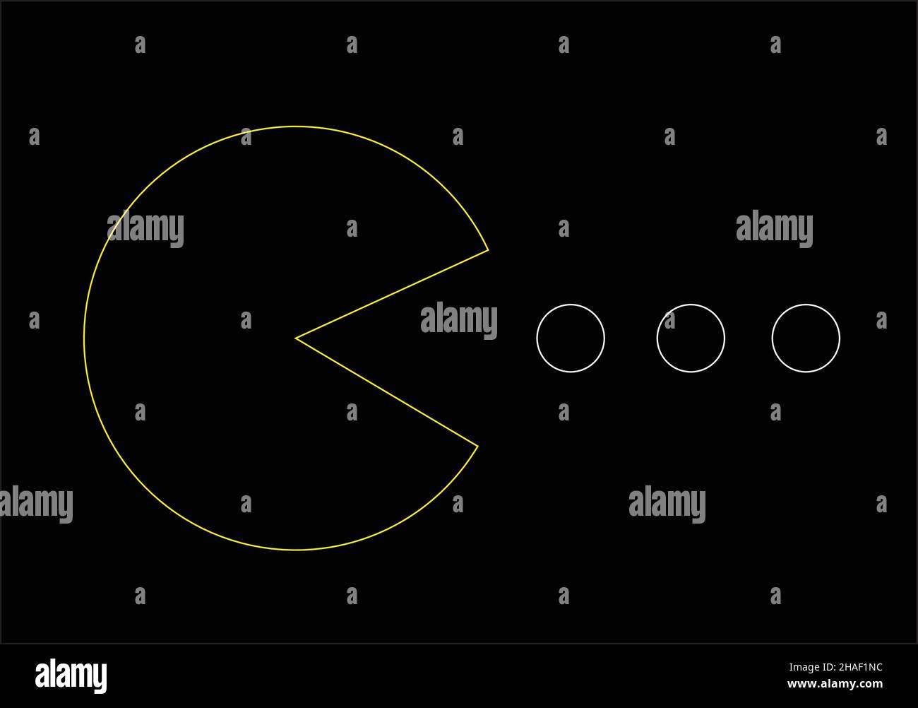 Pac-Man vintage game outline vector shapes isolated over black background Stock Vector