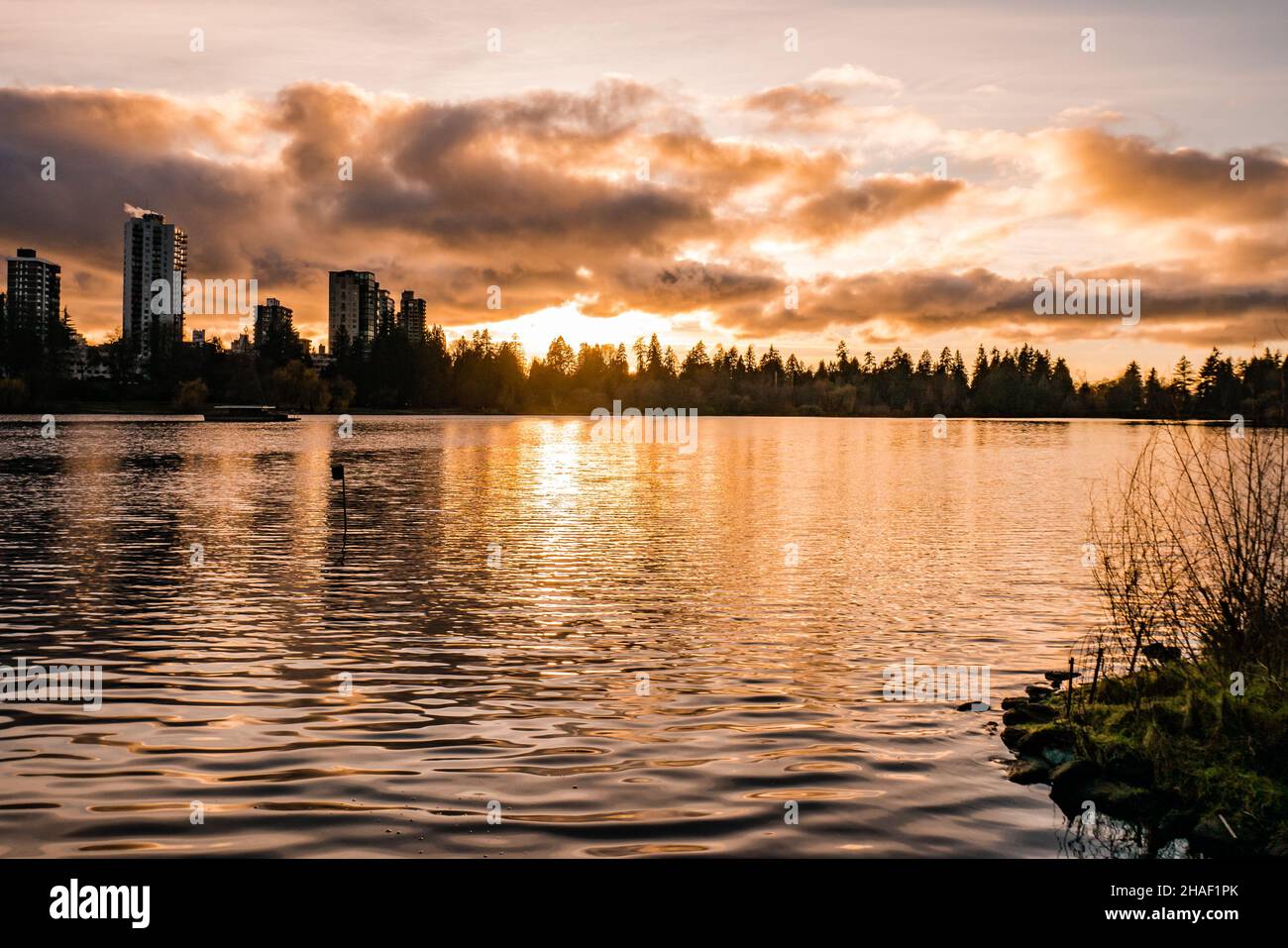 sunset at lost lagoon near stanley park vancouver canada Stock Photo