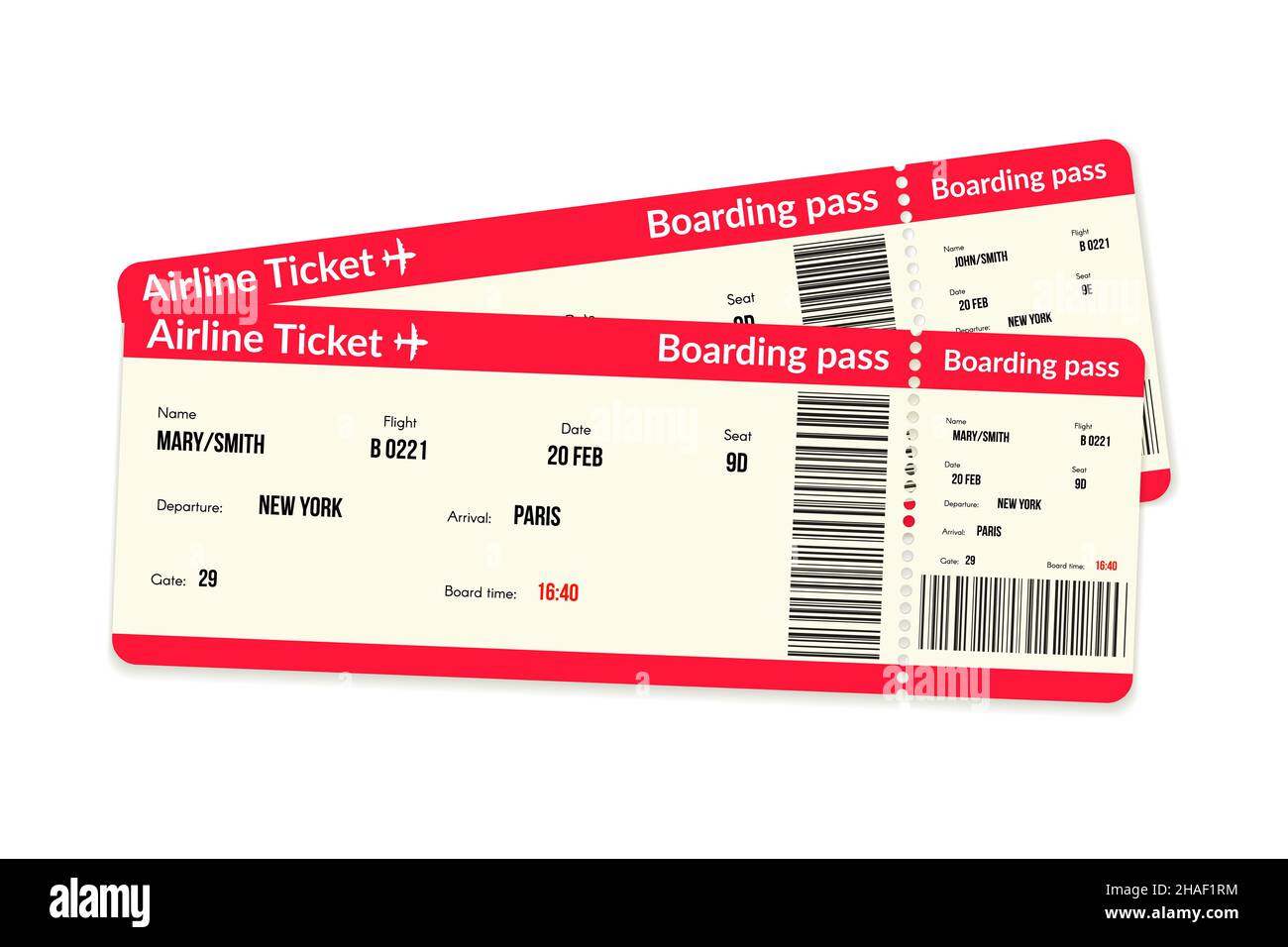 Airpline ticket. Airline fly boarding pass. Vector airport document Stock Vector