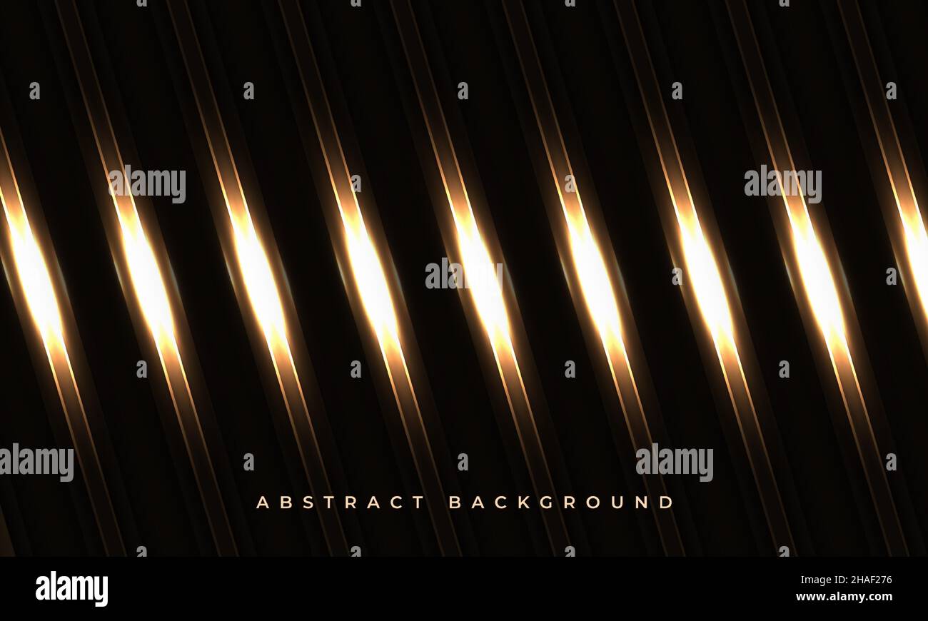 Dark elegant luxury futuristic geometric background with gold glowing lines Stock Vector