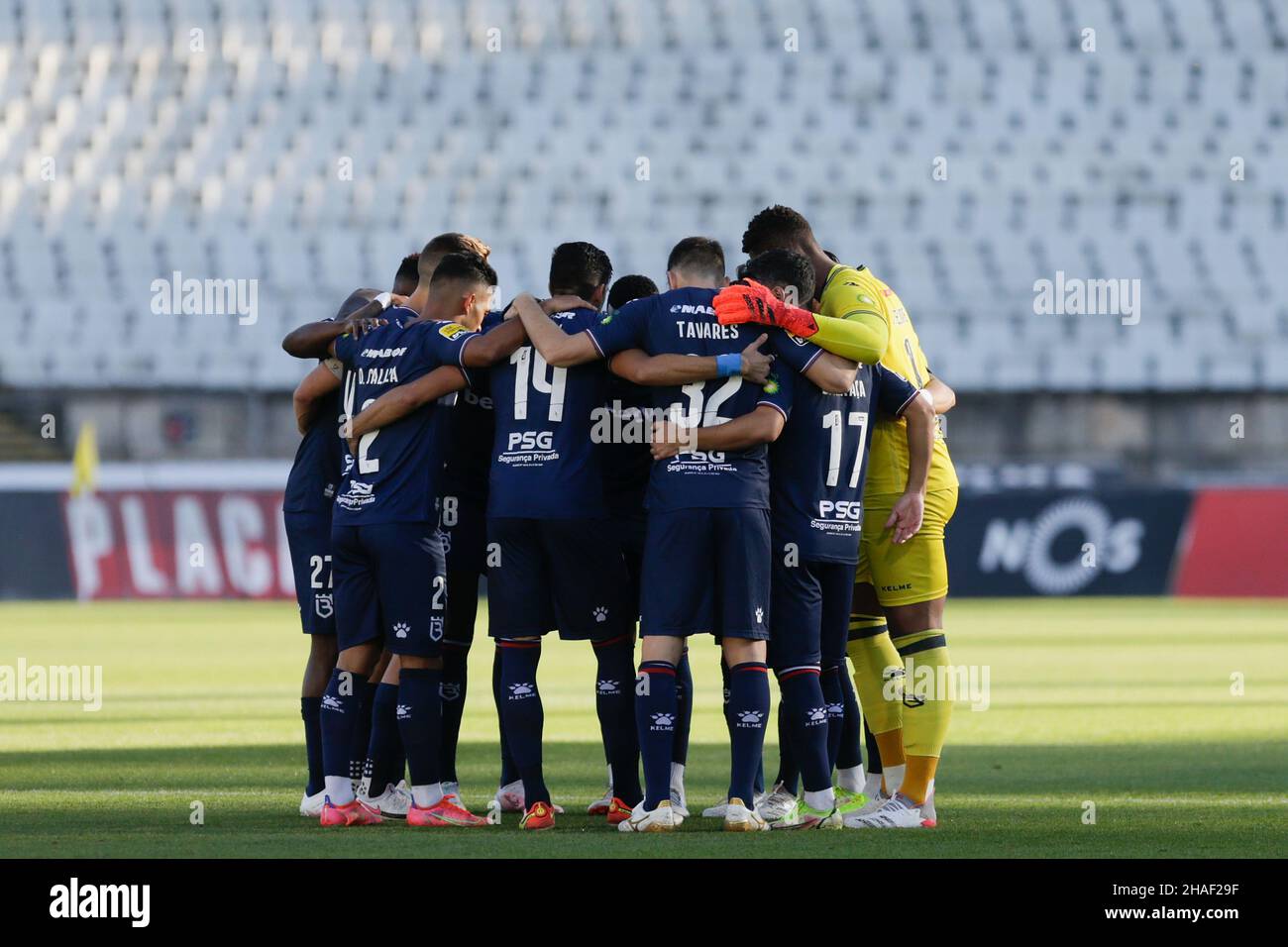 Lisbon, Portugal. 12th Dec, 2021. Beleneses SAD Players before the start of the Portuguese Primeira Liga football match between Belenenses SAD v Estoril de Praia at the Jamor stadium in Lisbon, Portugal. Valter Gouveia/SPP Credit: SPP Sport Press Photo. /Alamy Live News Stock Photo