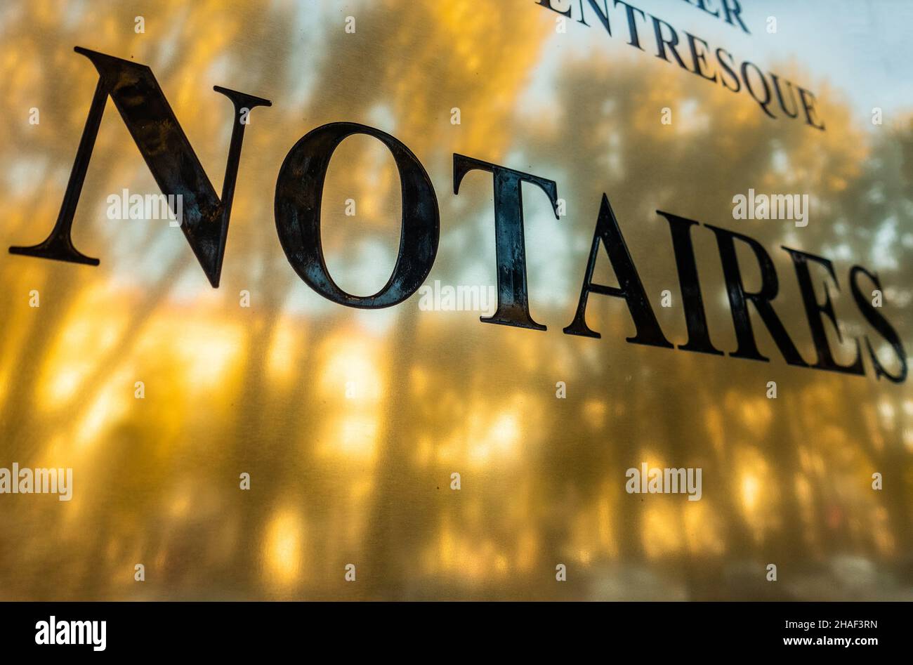 Brass Notaires sign on an office wall Stock Photo Alamy