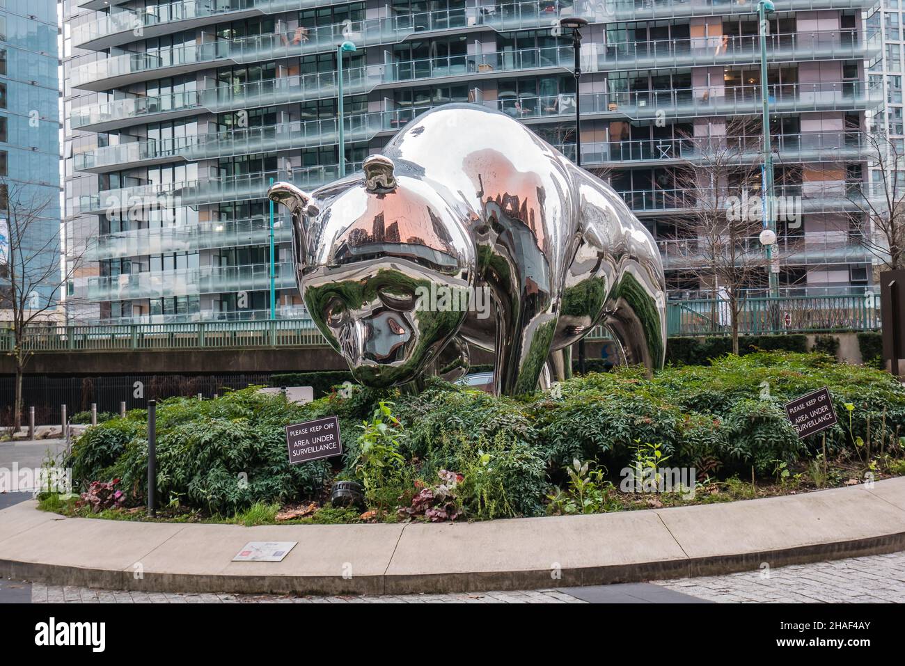 shiny bear outdoor sculpture outside parq vancouver casino resort Stock Photo
