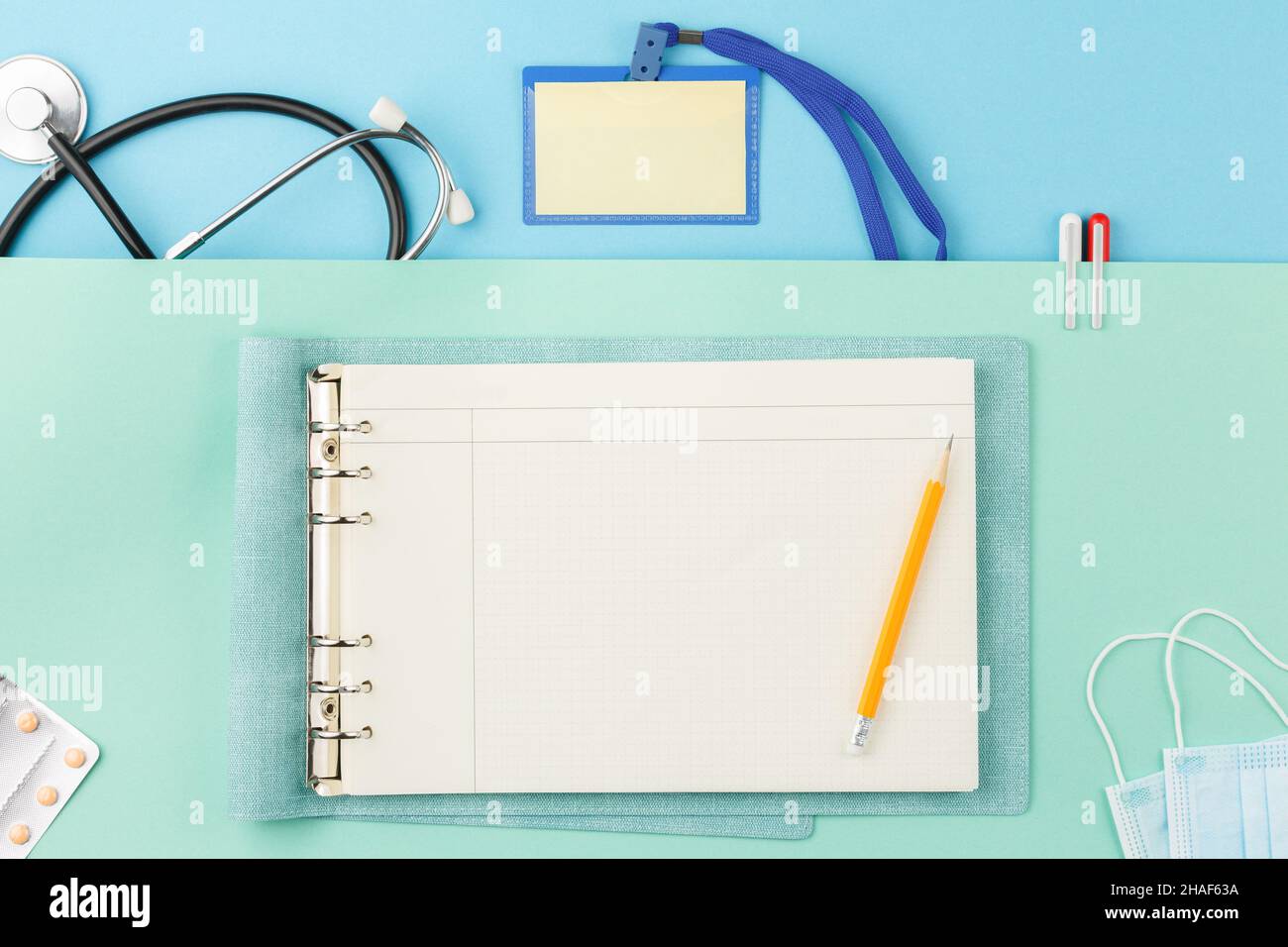 Medical table concept flat lay Stock Photo - Alamy