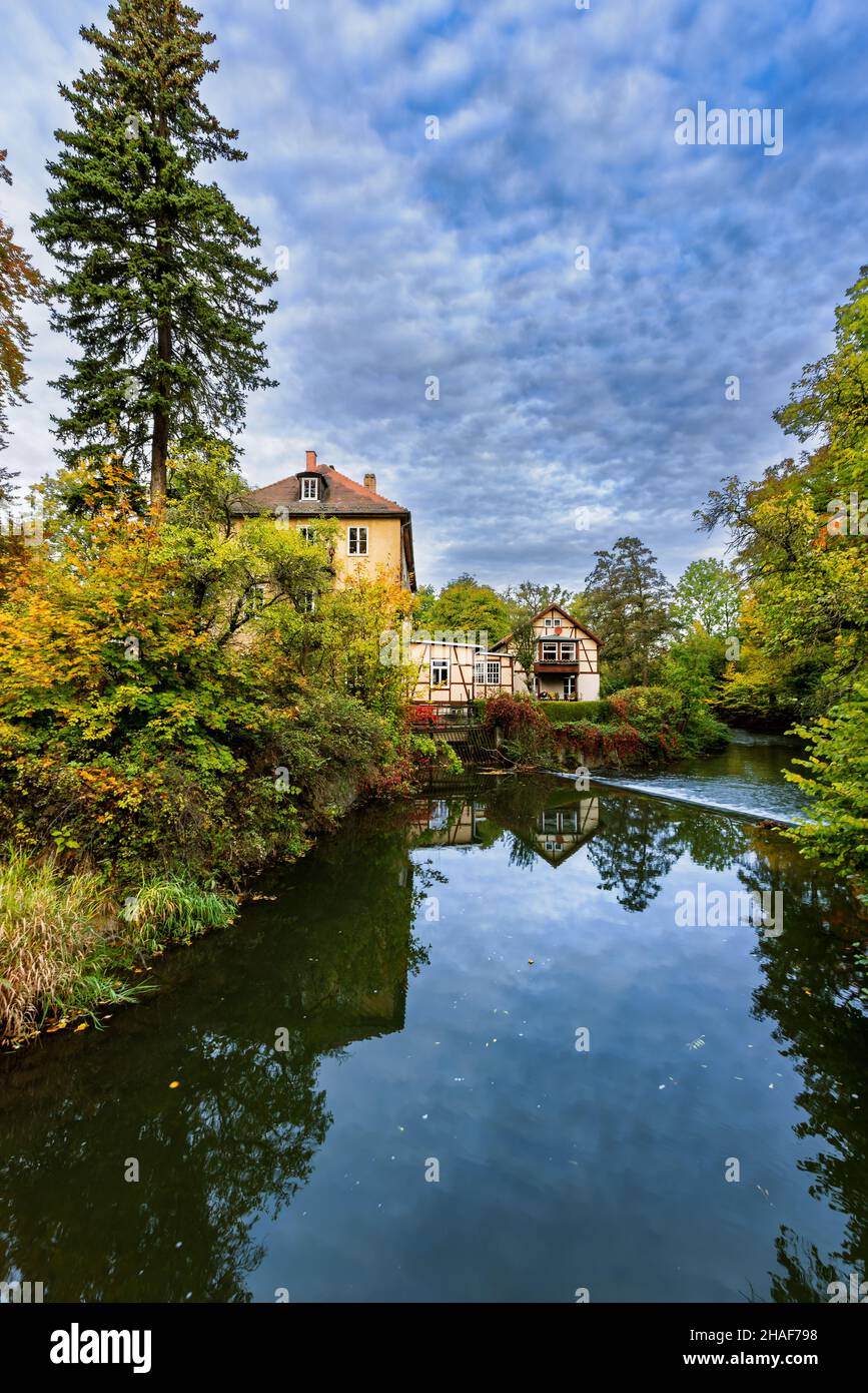 The Ilm river in the park on the Ilm in Weimar, Thuringia, Germany. Stock Photo