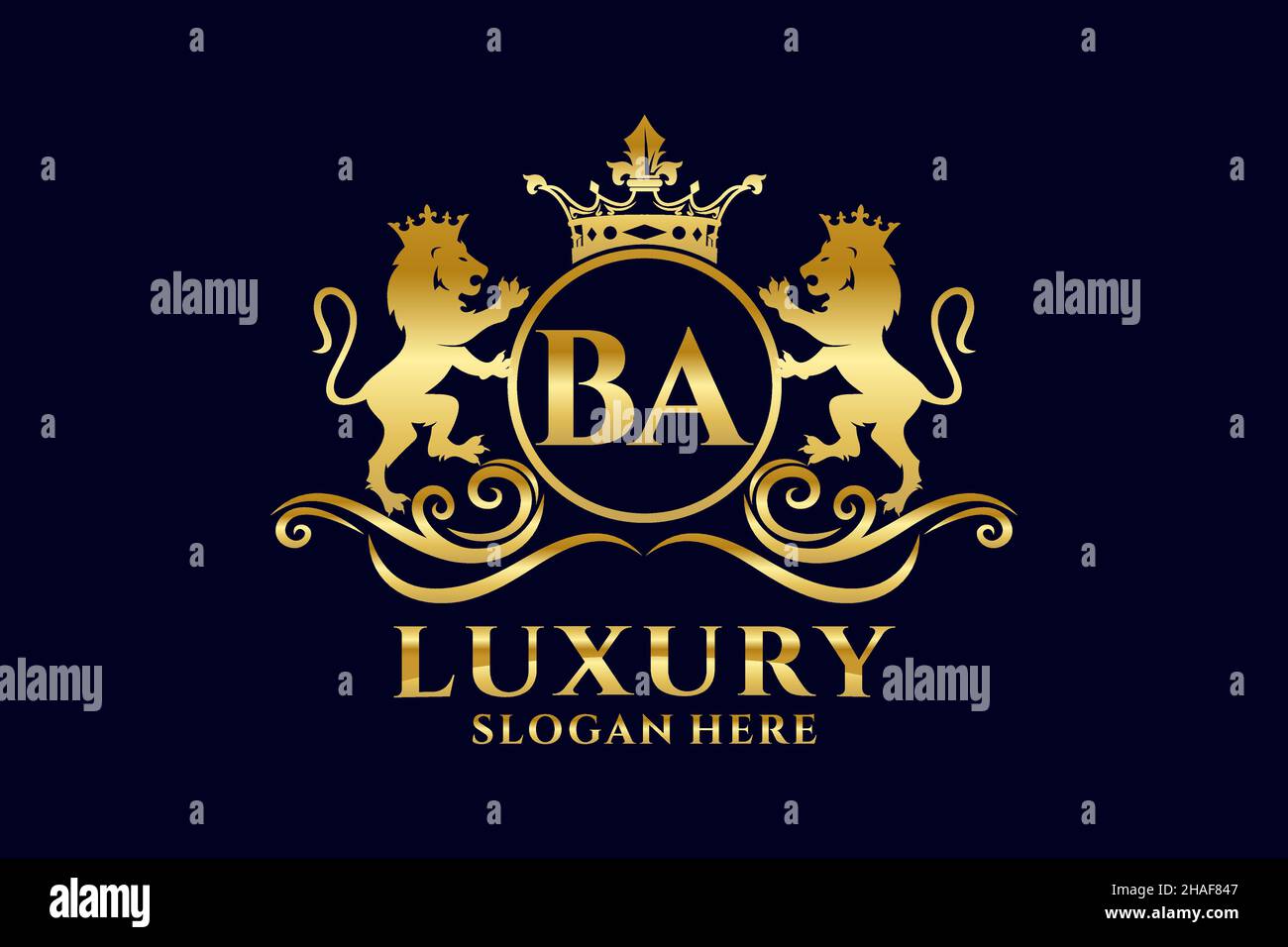 BA Letter Lion Royal Luxury Logo template in vector art for luxurious branding projects and other vector illustration. Stock Vector