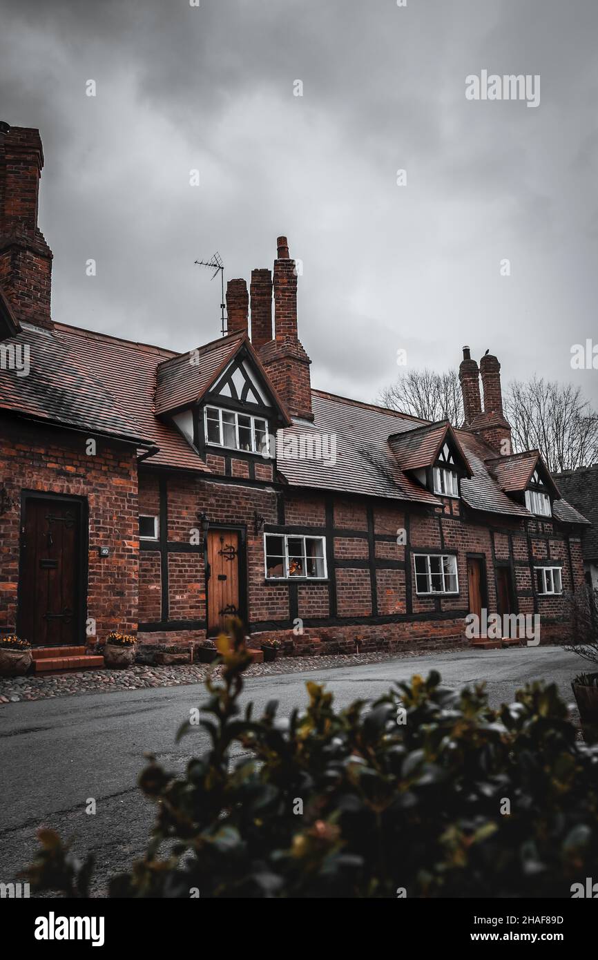 A row of tudor houses in a small village in Cheshire. Great Budworth